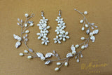 Dainty Vine Leaves Crystal Pearl Floral Headband And Earrings Set, Bridal Hair Vine, Delicate Headband, Hair accessories.