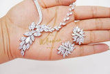 Diamond/ Swarovski Crystal Leaves, Long Bridal Jewelry, Bridal Earrings And Necklace, Crystal Bridal Earrings, Statement Earrings