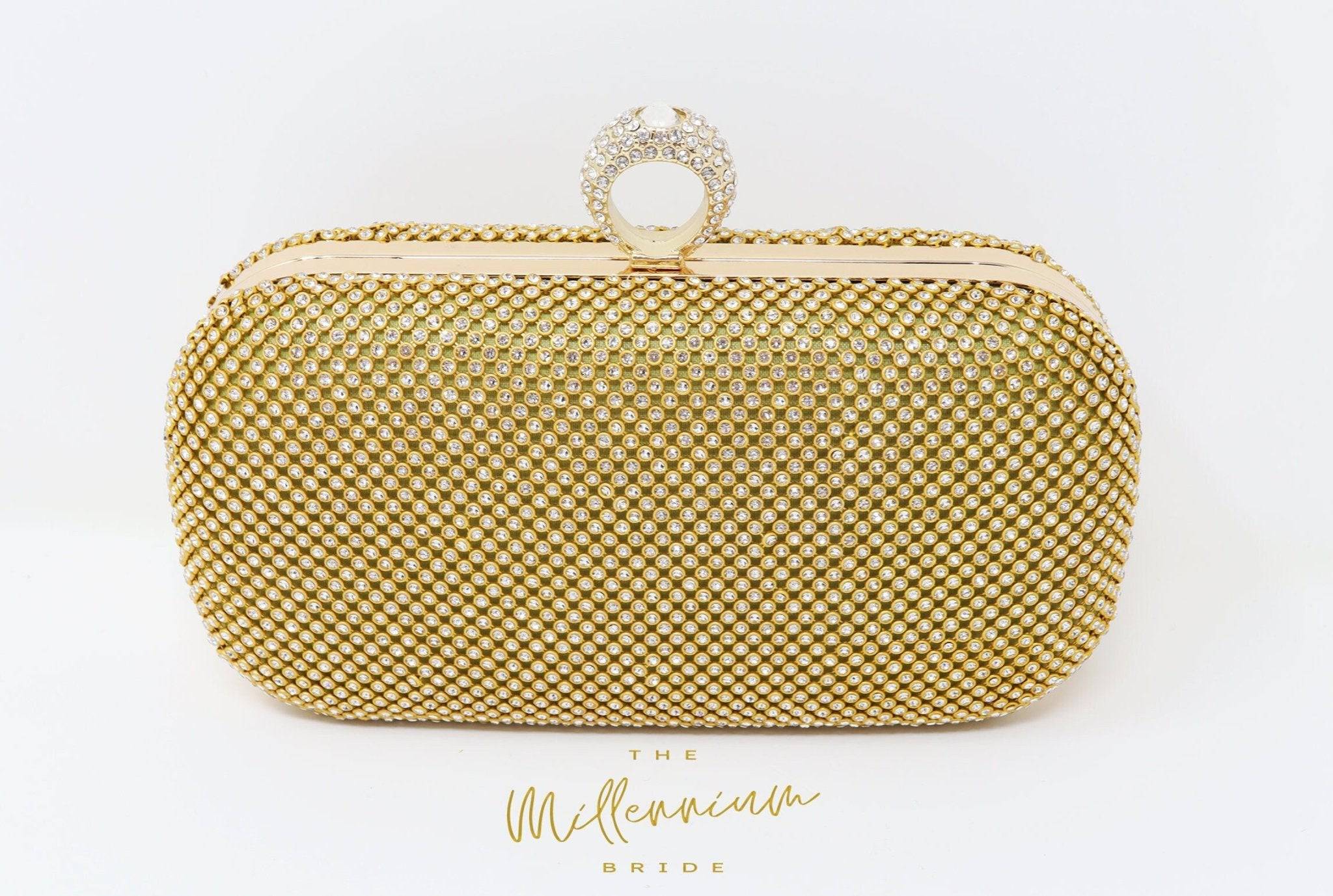 Gold Crystal Wedding Clutch, Statement Bag, Evening Clutch, Wedding Clutch, Bridal Bag, White Cross Body Bag