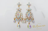 Swarovski AB Crystal Rainbow Bride Earrings, Long Bridal Earrings, Crystal Bridal Earrings, Statement Earrings, Gold Bride Earring.