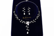Swarovski Crystal Flower Vine Leaves Necklace, Long Bridal Jewelry, Bridal Earrings And Necklace, Statement Earrings Cz Necklace Set.