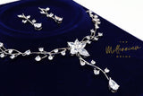 Swarovski Crystal Flower Vine Leaves Necklace, Long Bridal Jewelry, Bridal Earrings And Necklace, Statement Earrings Cz Necklace Set.