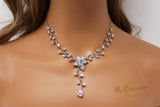 Swarovski Crystal Flower Vine Leaves Necklace, Long Bridal Jewelry, Bridal Earrings And Necklace, Statement Earrings Cz Necklace Set.