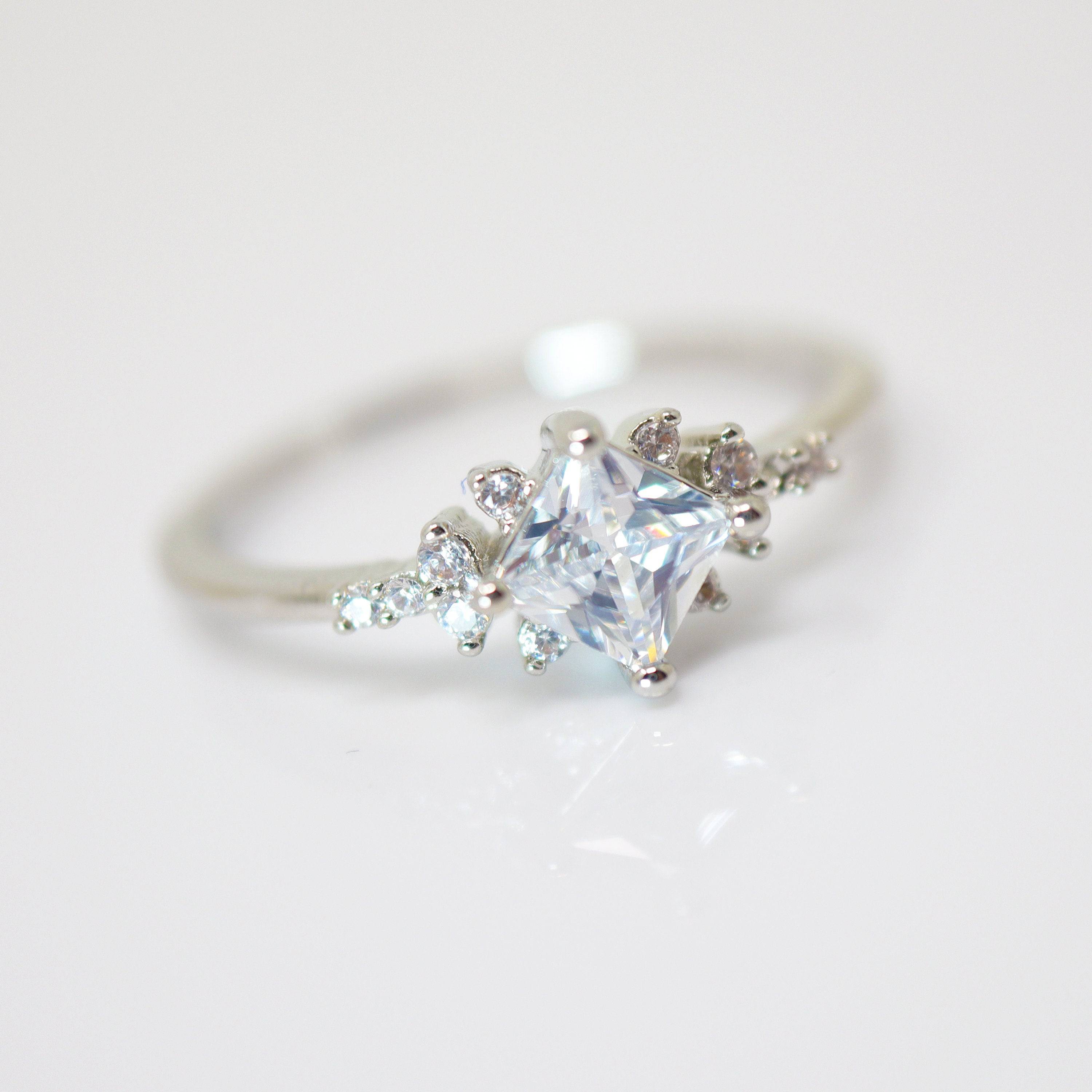 CZ Dainty Proposal Ring, Statement Ring, Engagement Ring, Two Ring Set, Promise Ring For a Friend, Friendship ring.