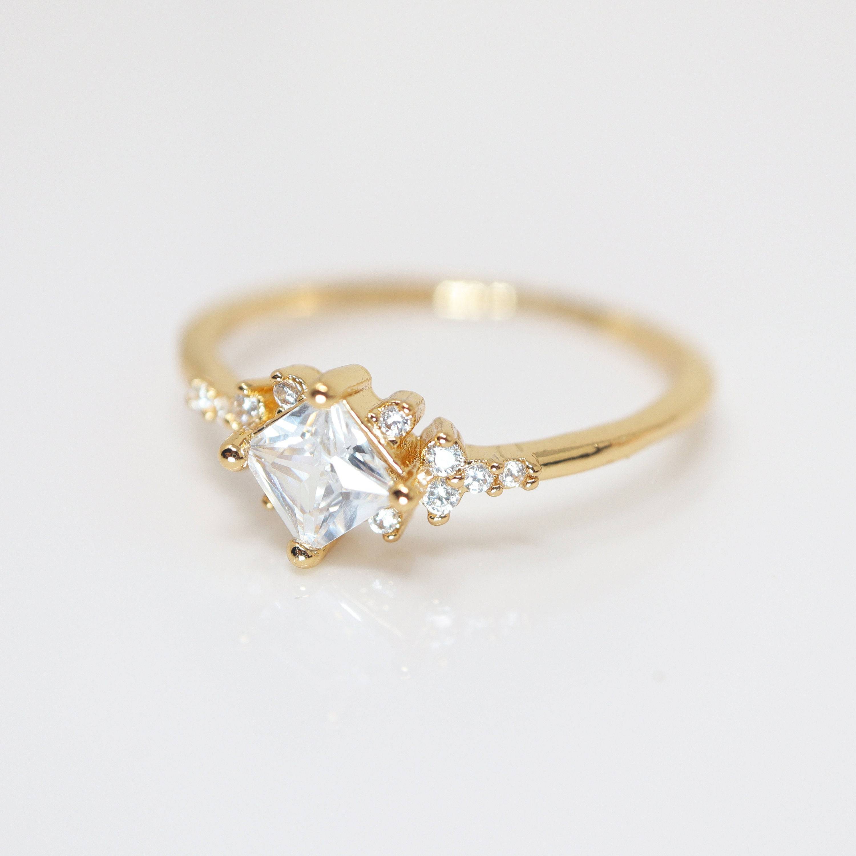 CZ Dainty Gold Proposal Ring, Statement Ring, Engagement Ring, Two Ring Set, Promise Ring For a Friend, Friendship ring.