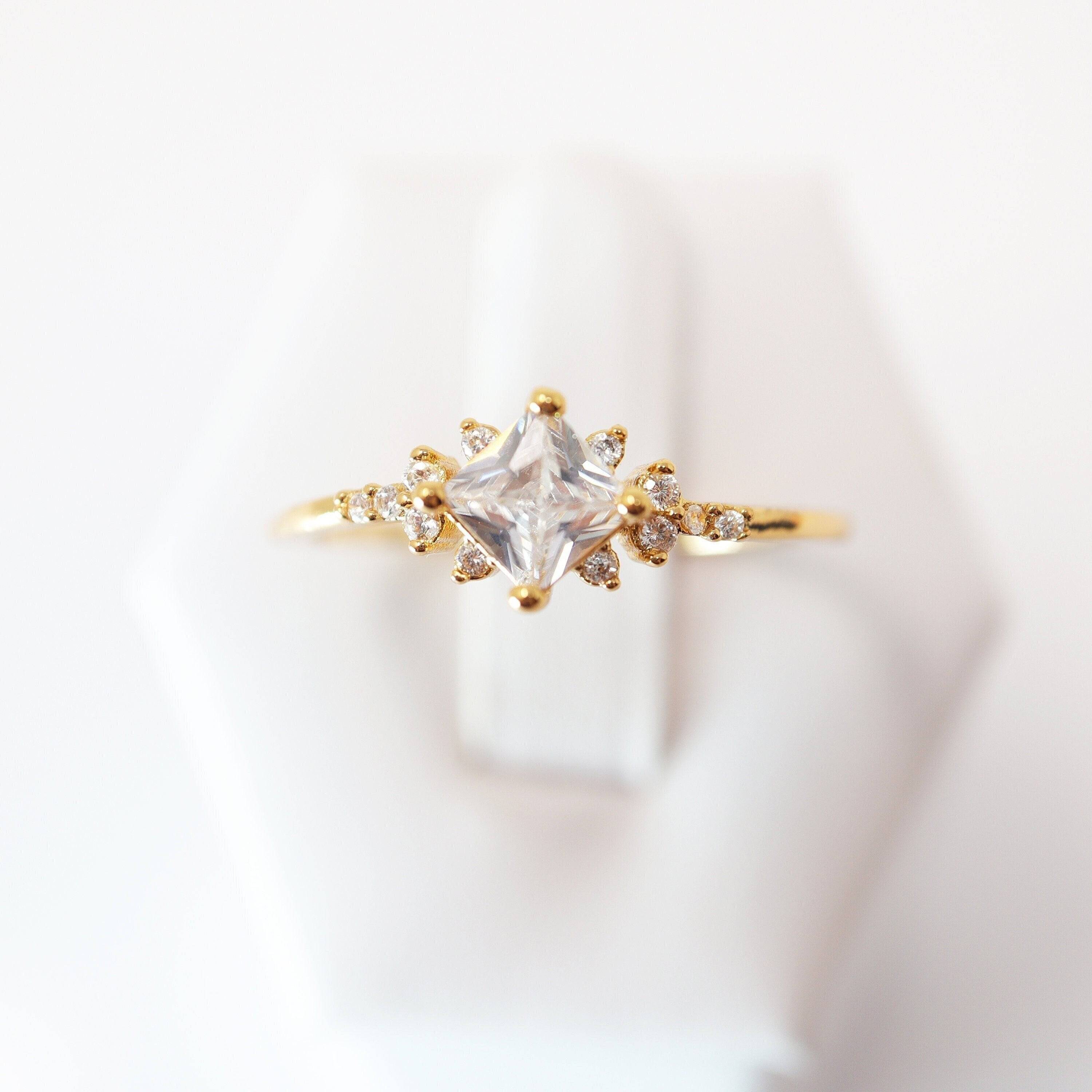 CZ Dainty Gold Proposal Ring, Statement Ring, Engagement Ring, Two Ring Set, Promise Ring For a Friend, Friendship ring.