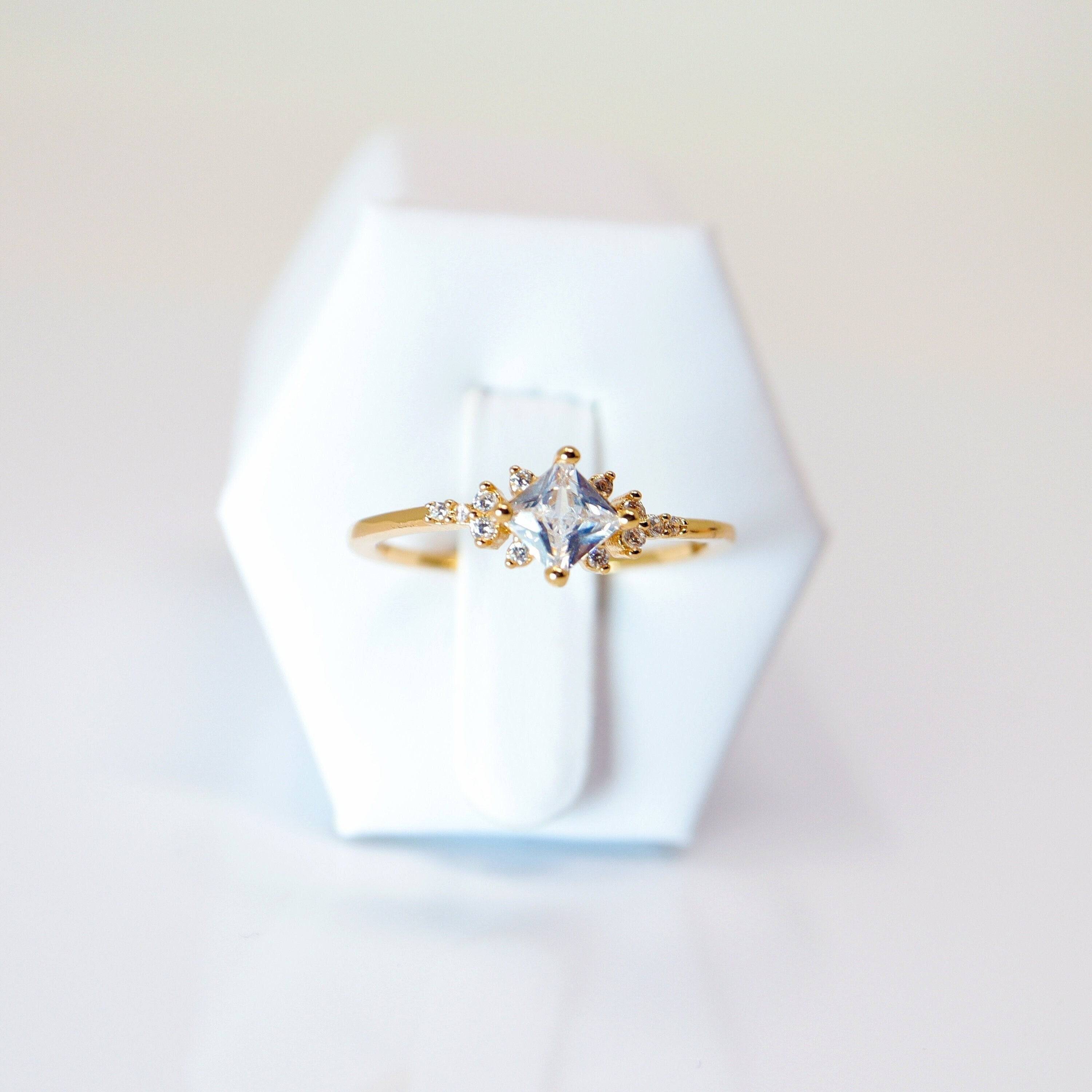 CZ Dainty Gold Proposal Ring, Statement Ring, Engagement Ring, Two Ring Set, Promise Ring For a Friend, Friendship ring.