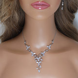 Swarovski Enchanted Vine Leaves Necklace, Long Bridal Jewelry, Bridal Earrings And Necklace, Statement Earrings Cz Necklace Set.