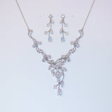 Swarovski Enchanted Vine Leaves Necklace, Long Bridal Jewelry, Bridal Earrings And Necklace, Statement Earrings Cz Necklace Set.