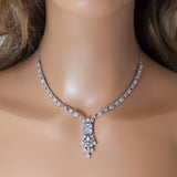 Swarovski Queens Treasure Necklace set, Long Bridal Jewelry, Bridal Earrings And Necklace, Statement Earrings Cz Necklace Set.