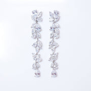 Flower Dangle Crystal/Diamond Earrings, Long Bridal Jewelry, Bridal Earrings, Crystal Bridal Earrings, Statement Earrings Cz