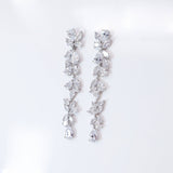 Flower Dangle Crystal/Diamond Earrings, Long Bridal Jewelry, Bridal Earrings, Crystal Bridal Earrings, Statement Earrings Cz