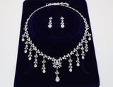 Swarovski Heavenly Floral Leaves Necklace set, Long Bridal Jewelry, Bridal Earrings And Necklace, Statement Earrings Cz Necklace Set.