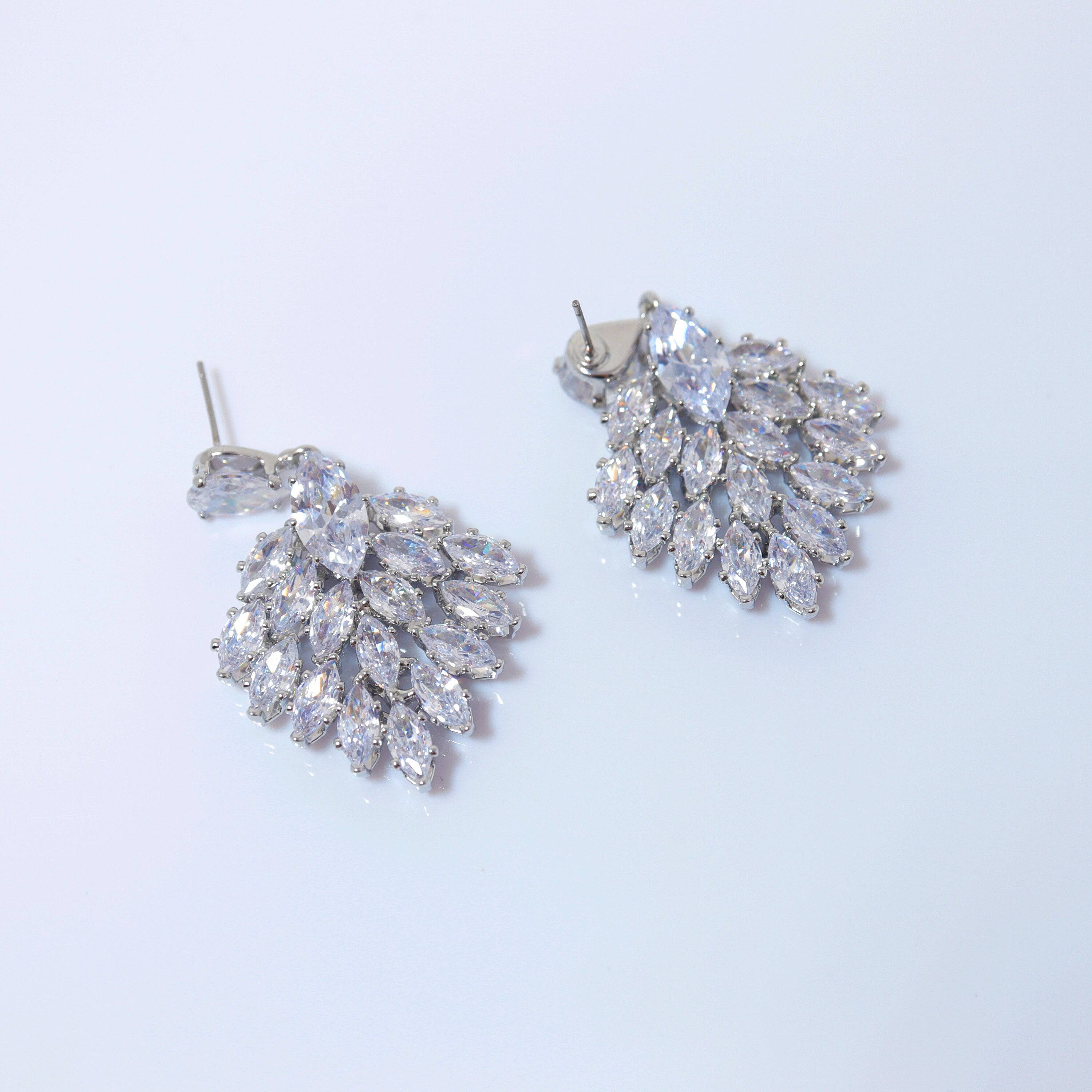 Cubic Zirconia, Floral Peacock long Dangle Crystal, Diamond Earrings, Bridal Jewelry, Bridal Earrings, Bridal Earrings, Statement Earrings
