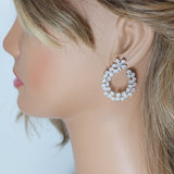 Swarovski Crystal Flower Circle Drops stud Earrings, Bridal Stud Earrings, Crystal Bridal Earrings, Statement Earrings Cz