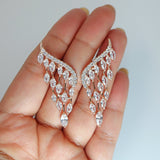 Swarovski Crystal Bride Wings Long stud Earrings, Bridal Stud Earrings, Crystal Bridal Earrings, Statement Earrings Cz