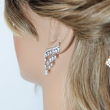 Swarovski Crystal Bride Wings Long stud Earrings, Bridal Stud Earrings, Crystal Bridal Earrings, Statement Earrings Cz
