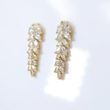 Cubic Zirconia Leaves Crystal/Diamond Earrings, Long Bridal Jewelry, Bridal Earrings, Crystal Bridal Earrings, Statement Earrings Cz