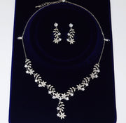 Swarovski Dancing Floral Vine Leaves Necklace, Long Bridal Jewelry, Bridal Earrings And Necklace, Statement Earrings Cz Necklace Set.