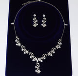 Swarovski Dancing Floral Vine Leaves Necklace, Long Bridal Jewelry, Bridal Earrings And Necklace, Statement Earrings Cz Necklace Set.