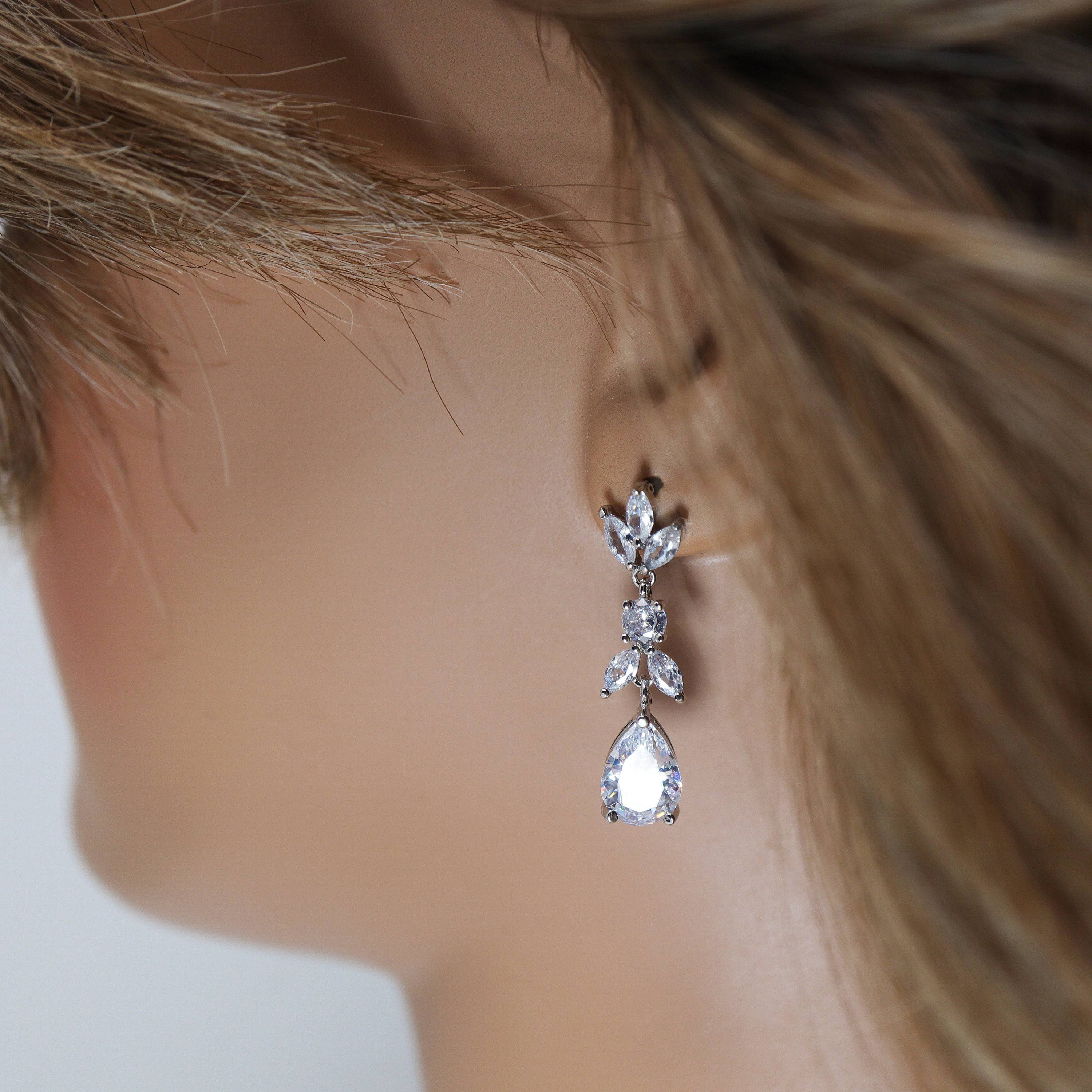 Swarovski Heavenly Floral Leaves Necklace set, Long Bridal Jewelry, Bridal Earrings And Necklace, Statement Earrings Cz Necklace Set.