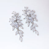 Swarovski Crystal Flower Leaves Earrings, Bridal Jewelry, Bridal Earrings, Crystal Bridal Earrings, Statement Earrings Cz