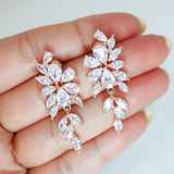Swarovski Crystal Flower Leaves Earrings, Bridal Jewelry, Bridal Earrings, Crystal Bridal Earrings, Statement Earrings Cz