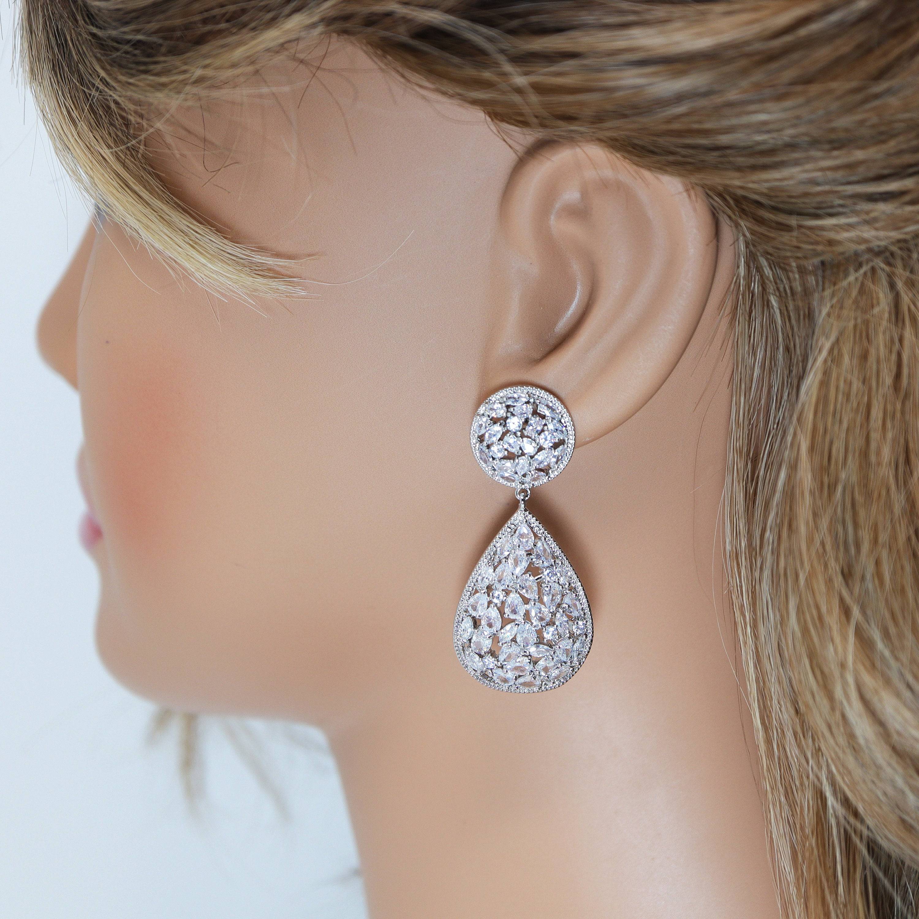 Swarovski Crystal Tear drop Galaxy Earrings, Bridal Jewelry, Bridal Earrings, Crystal Bridal Earrings, Statement Earrings Cz