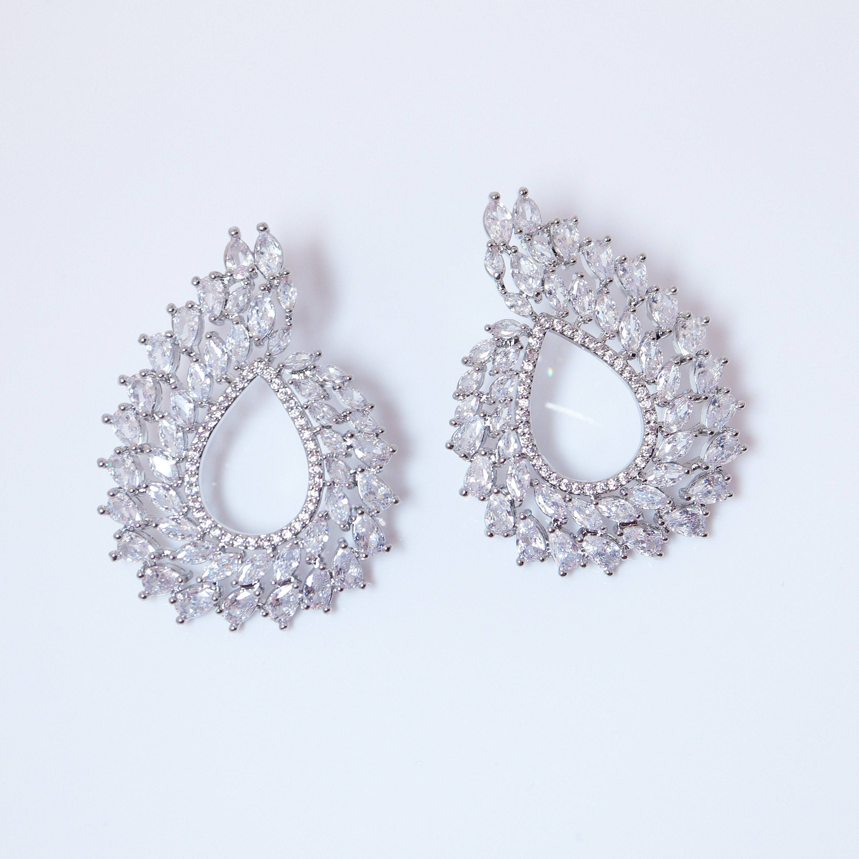 Swarovski Crystal Floral Circle Vine Leaves stud Earrings, Bridal Stud Earrings, Crystal Bridal Earrings, Statement Earrings Cz