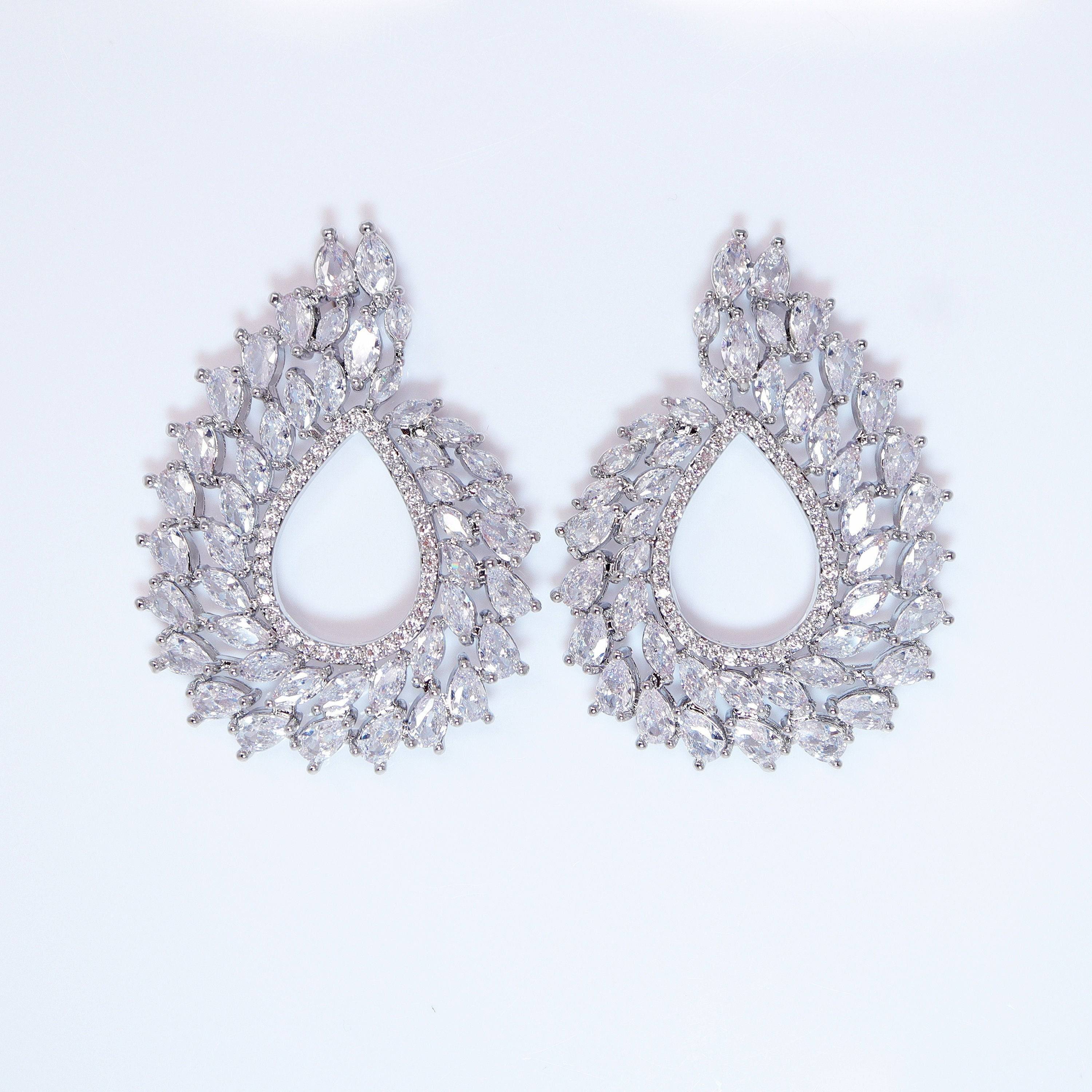 Swarovski Crystal Floral Circle Vine Leaves stud Earrings, Bridal Stud Earrings, Crystal Bridal Earrings, Statement Earrings Cz