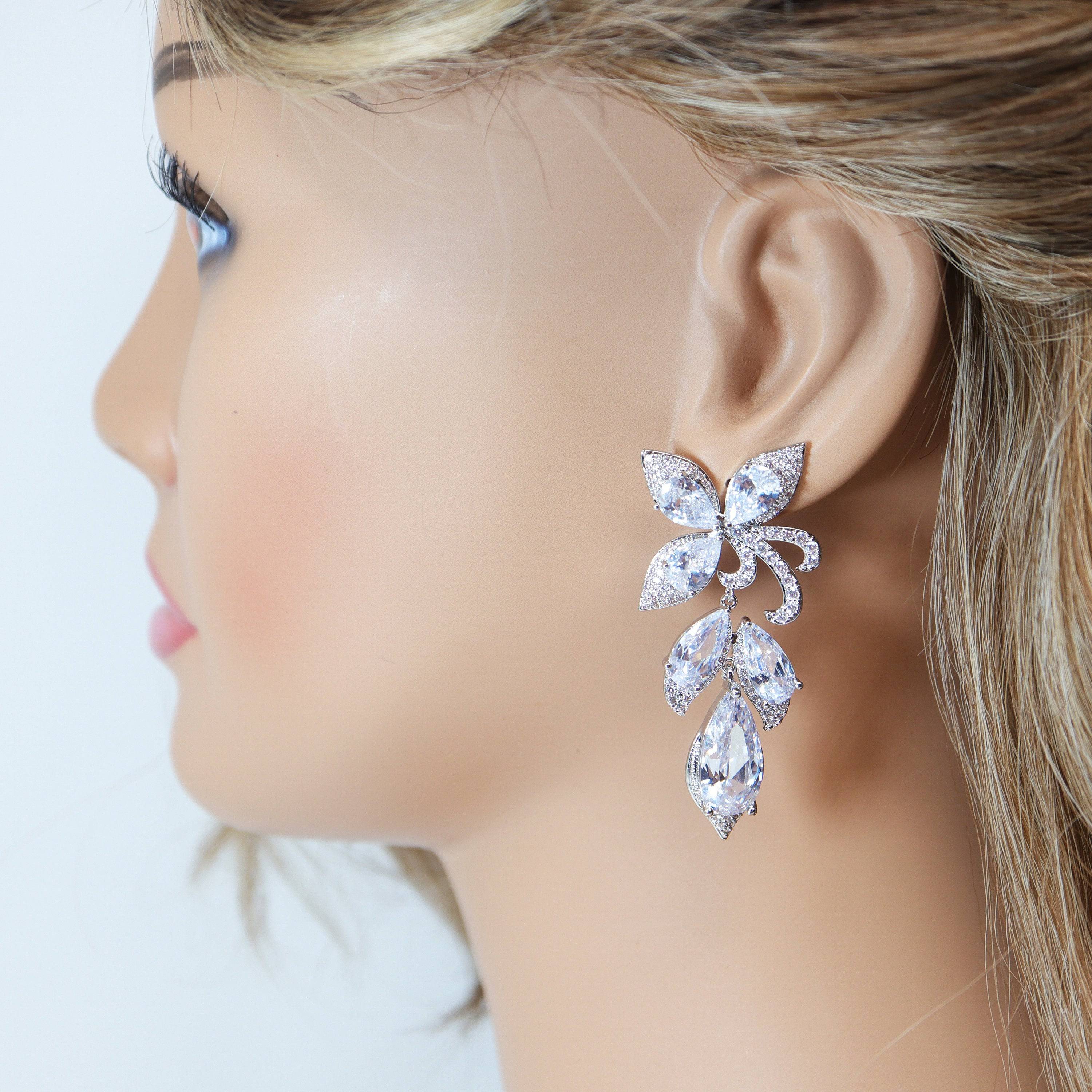 Swarovski Crystal Enchanted Floral Vine Leaves Earrings, Bridal Jewelry, Bridal Earrings, Crystal Bridal Earrings, Statement Earrings Cz