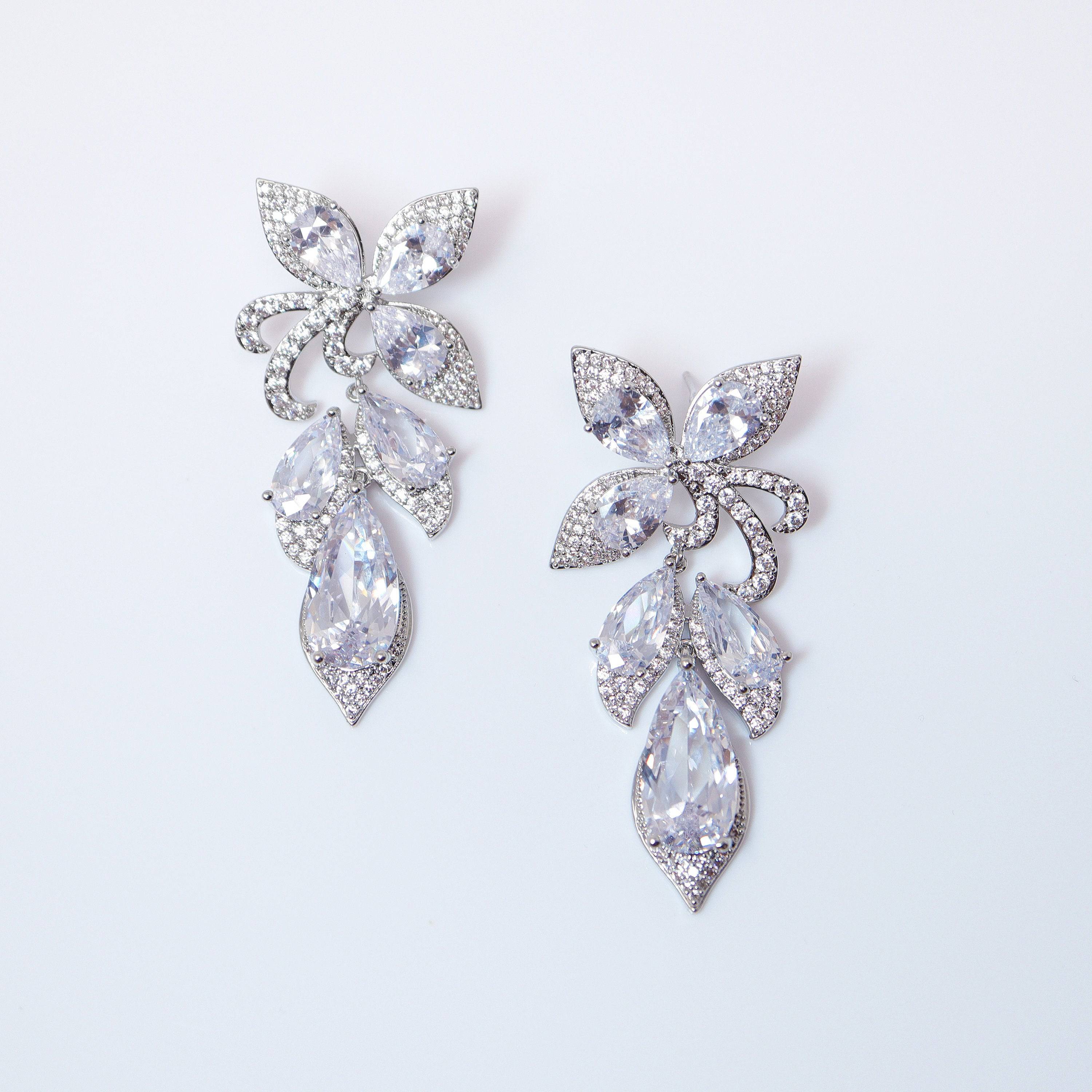 Swarovski Crystal Enchanted Floral Vine Leaves Earrings, Bridal Jewelry, Bridal Earrings, Crystal Bridal Earrings, Statement Earrings Cz