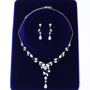 Swarovski Crystal Vine Leaves Drop Necklace Set  , Bridal Jewelry, Bridal Earrings And Necklace, Statement Earrings Cz Necklace Set
