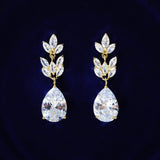 Swarovski Crystal Dainty Vine Leaves Drop Necklace Set , Bridal Jewelry, Bridal Earrings And Necklace, Statement Earrings Cz Necklace Set