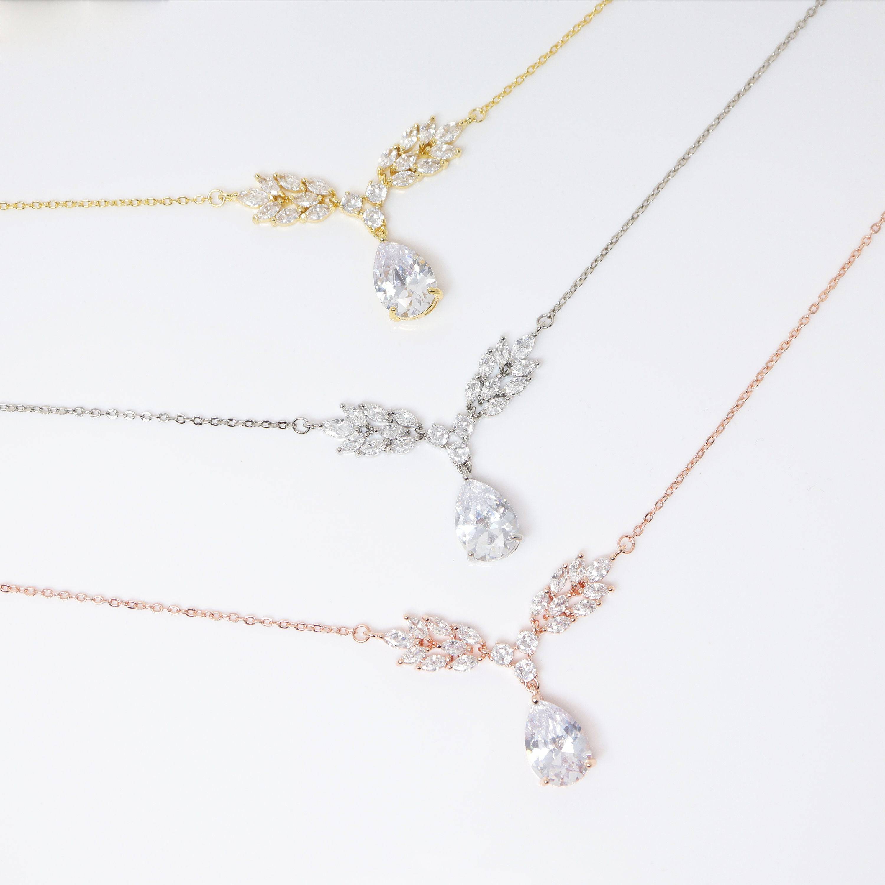 Swarovski Crystal Dainty Vine Leaves Drop Necklace Set , Bridal Jewelry, Bridal Earrings And Necklace, Statement Earrings Cz Necklace Set