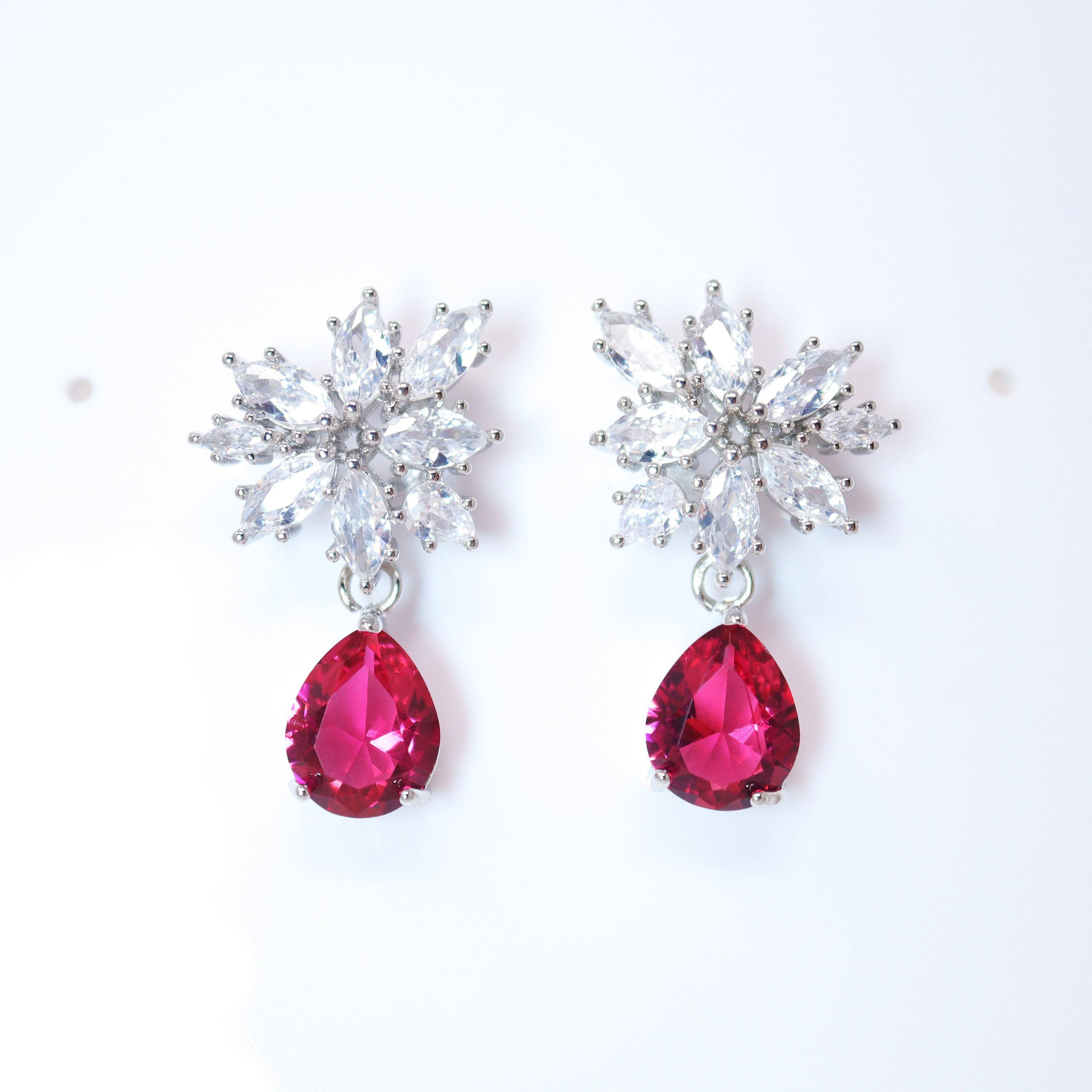 Cubic Zirconia Flower stud Drop Earrings, Bridal Jewelry, Bridal Stud Earrings, Crystal Bridal Earrings, Statement Earrings Cz