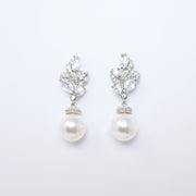 Cubic Zirconia White Pearl drop Dainty stud Earrings, Bridal Jewelry, Bridal Stud Earrings, Crystal Bridal Earrings, Statement Earrings Cz