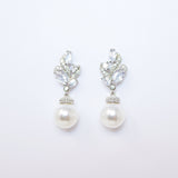 Cubic Zirconia White Pearl drop Dainty stud Earrings, Bridal Jewelry, Bridal Stud Earrings, Crystal Bridal Earrings, Statement Earrings Cz