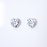 Cubic Zirconia Heart stud Earrings, Bridal Jewelry, Bridal Stud Earrings, Crystal Bridal Earrings, Statement Earrings Cz