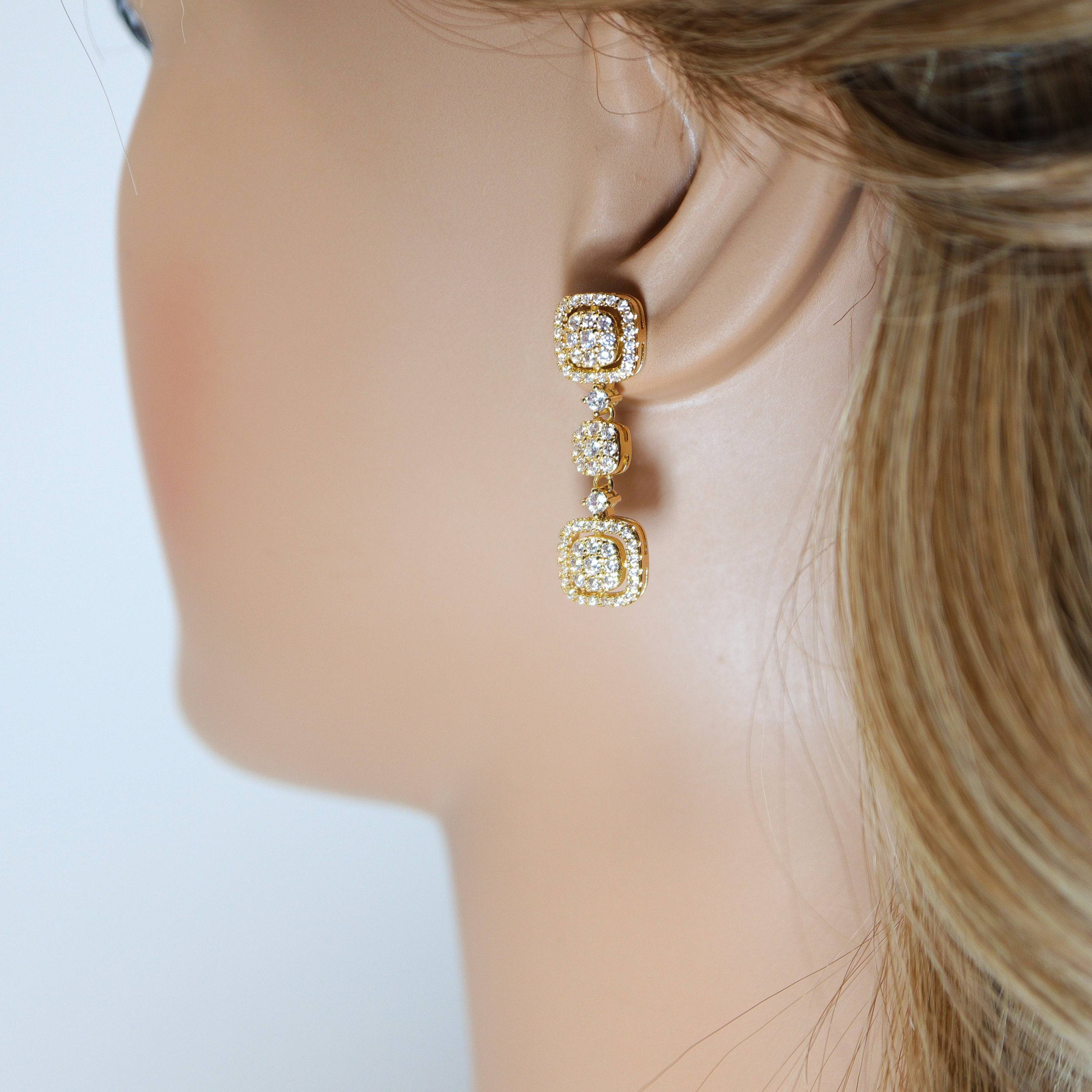 Cubic Zirconia Stargazing Diamond Earrings, Bridal Jewelry, Bridal Earrings, Crystal Bridal Earrings, Statement Earrings Cz
