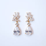 Cubic Zirconia Diamond Leaves TearDrop Earrings, Bridal Jewelry, Bridal Earrings, Crystal Bridal Earrings, Statement Earrings Cz
