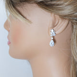 Cubic Zirconia Diamond Leaves TearDrop Earrings, Bridal Jewelry, Bridal Earrings, Crystal Bridal Earrings, Statement Earrings Cz