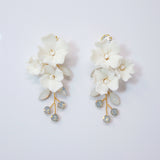 Swarovski Ceramic Opal White Flower Sparkling Crystal Long Bridal Jewelry Crystal Bridal Earrings Statement Earrings Cz
