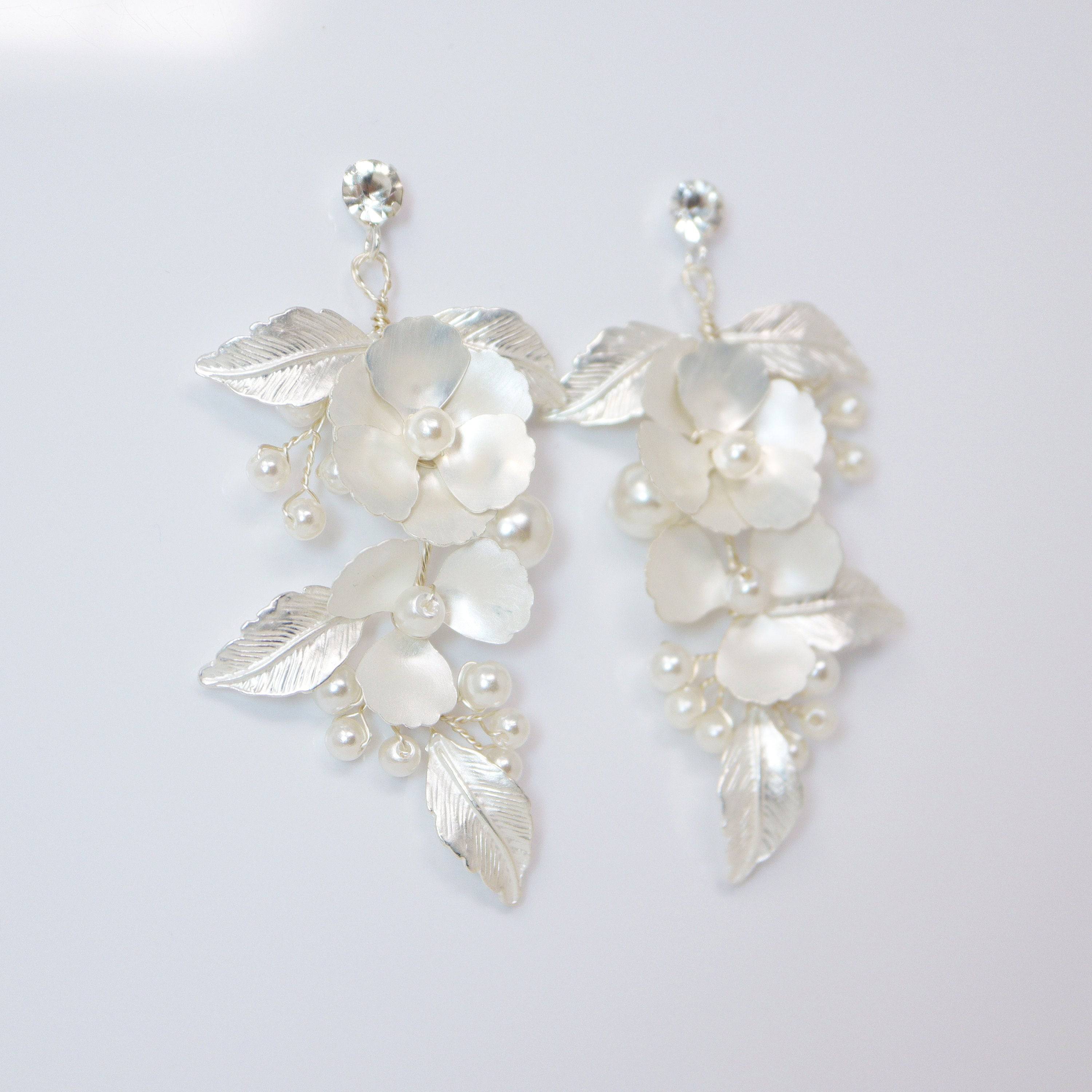 Swarovski Flower Petals Crystal, Rhinestone Earrings, Long Bridal Jewelry Bridal Earrings Crystal Bridal Earrings Statement Earrings Cz