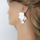 Swarovski Ceramic White Flower Pearl Sparkling Crystal Long Bridal Jewelry Crystal Bridal Earrings Statement Earrings Cz