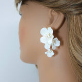 Swarovski Ceramic White Flower Pearl Sparkling Crystal Long Bridal Jewelry Crystal Bridal Earrings Statement Earrings Cz