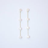 4 Freshwater Cultured pearl Bezel Earrings, 14k gold plated Long Bridal Jewelry, Sterling Silver Pearl Bridal Earrings, Statement Earrings.