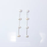 4 Freshwater Cultured pearl Bezel Earrings, 14k gold plated Long Bridal Jewelry, Sterling Silver Pearl Bridal Earrings, Statement Earrings.