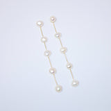 14k gold Plated 5 Large Freshwater Cultured pearl Bezel Earrings,Long Bridal Jewelry, Pearl Bridal Earrings, Statement Earrings.