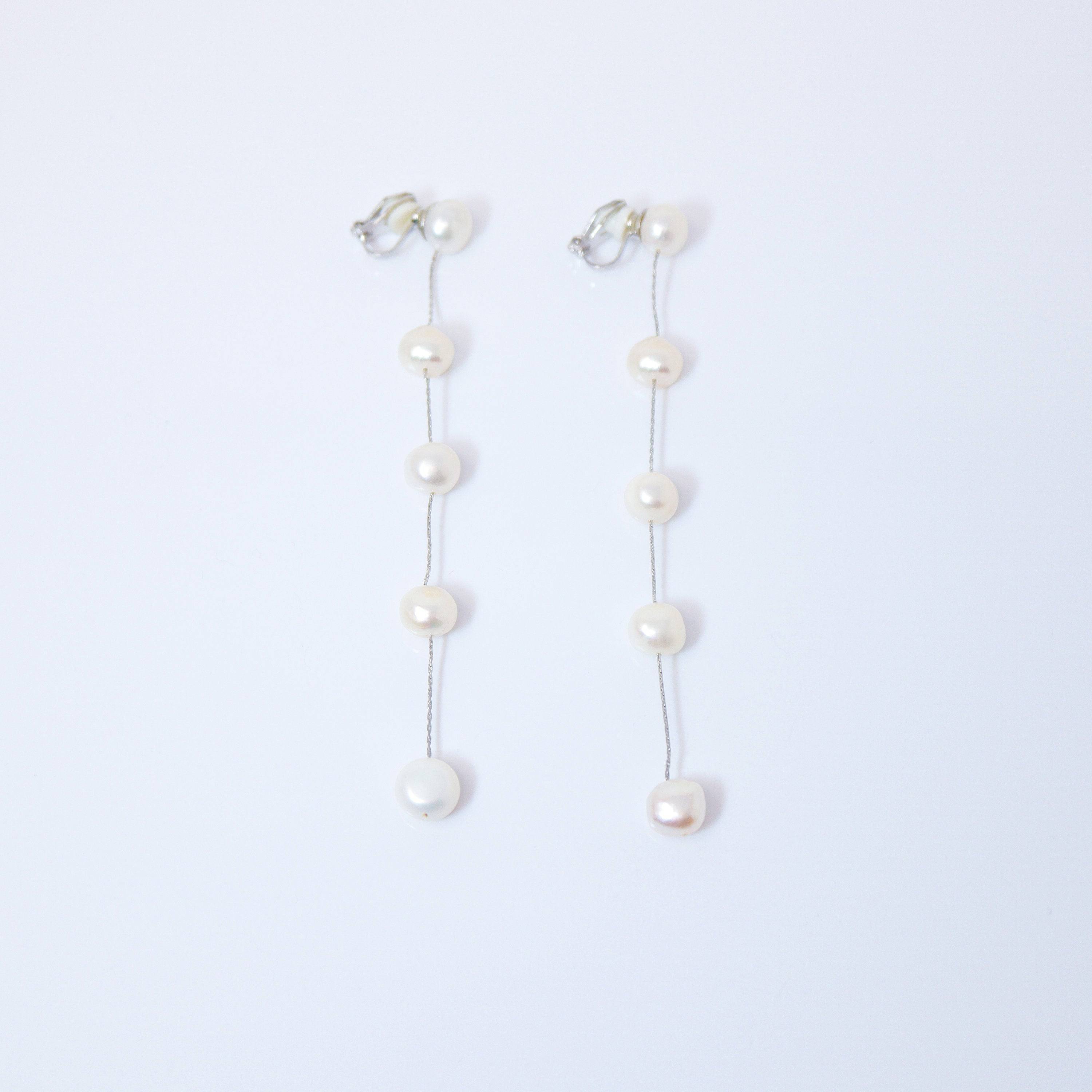 14k Gold 5 Freshwater Cultured pearl Bezel Earrings, Long Bridal Jewelry, Sterling Silver Pearl Bridal Earrings, Statement Earrings.